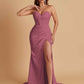 Elegant Soft Satin Mermaid V-neck Side Slit Floor-Length Bridesmaid Dresses Online