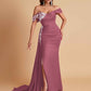 Elegant Soft Satin Mermaid Off Shoulder Floor-Length Mermaid Bridesmaid Dresses