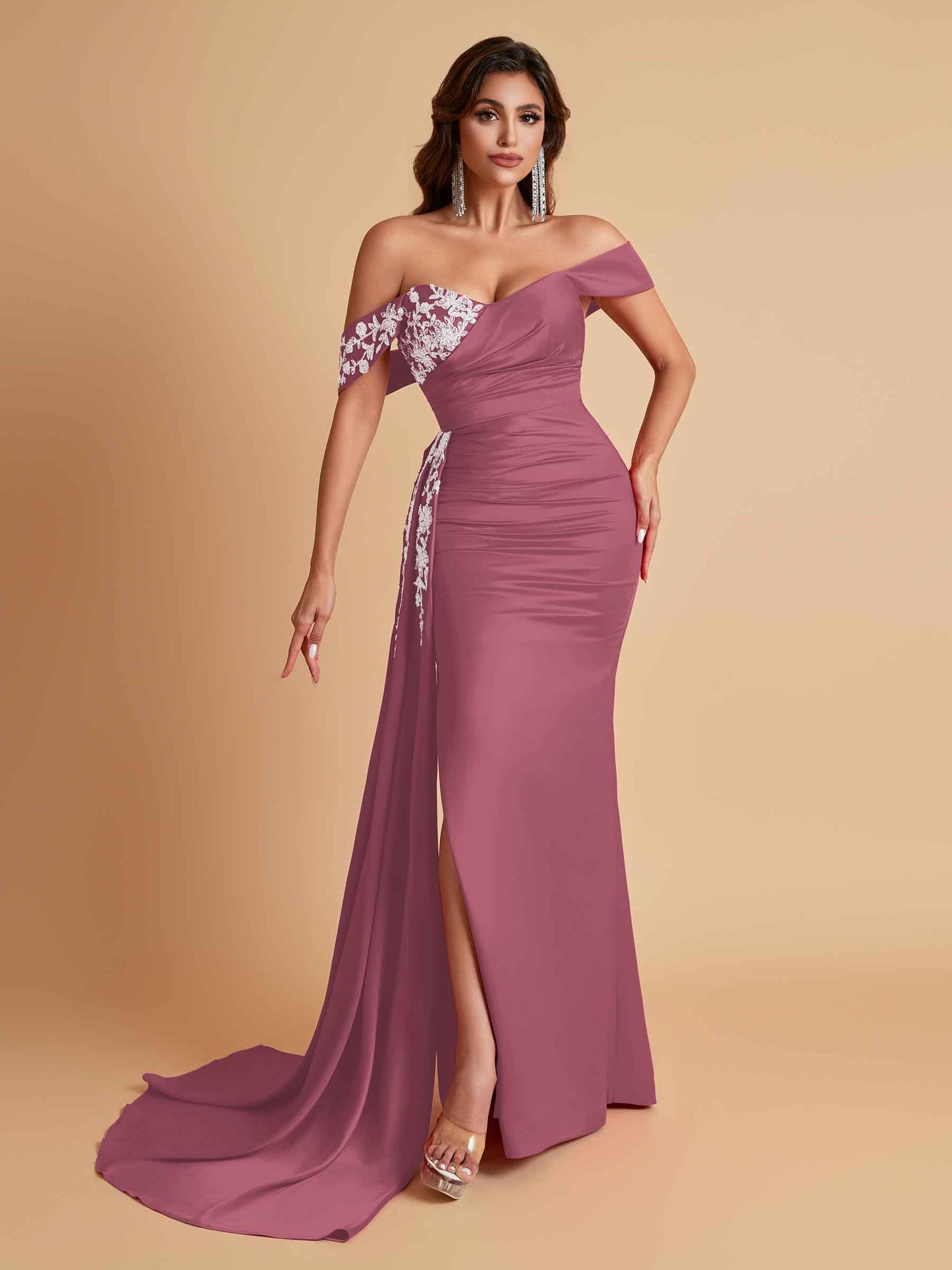 Elegant Soft Satin Mermaid Off Shoulder Floor-Length Mermaid Bridesmaid Dresses