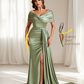 Elegant Soft Satin V-neck Off-the-Shoulder Side-Slit Mermaid Bridesmaid Dresses