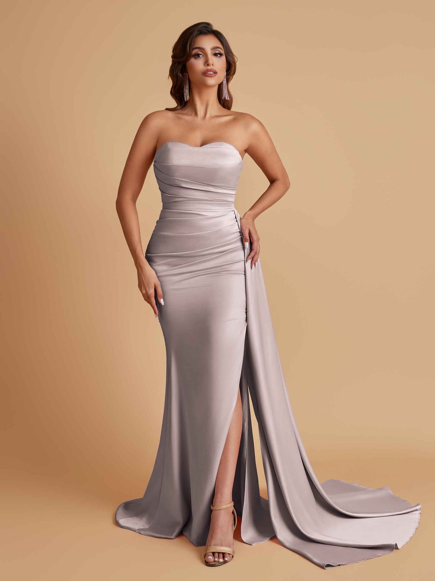 Simple Soft Satin Mermaid Strapless Floor-Length Mermaid Bridesmaid Dresses