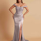 Sexy Soft Satin V-neck Off-the-shoulder Strapless Side-Slit Mermaid Bridesmaid Dresses