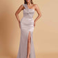 Elegant Soft Satin One Shoulder Strapless Side-Slit Mermaid Bridesmaid Dresses