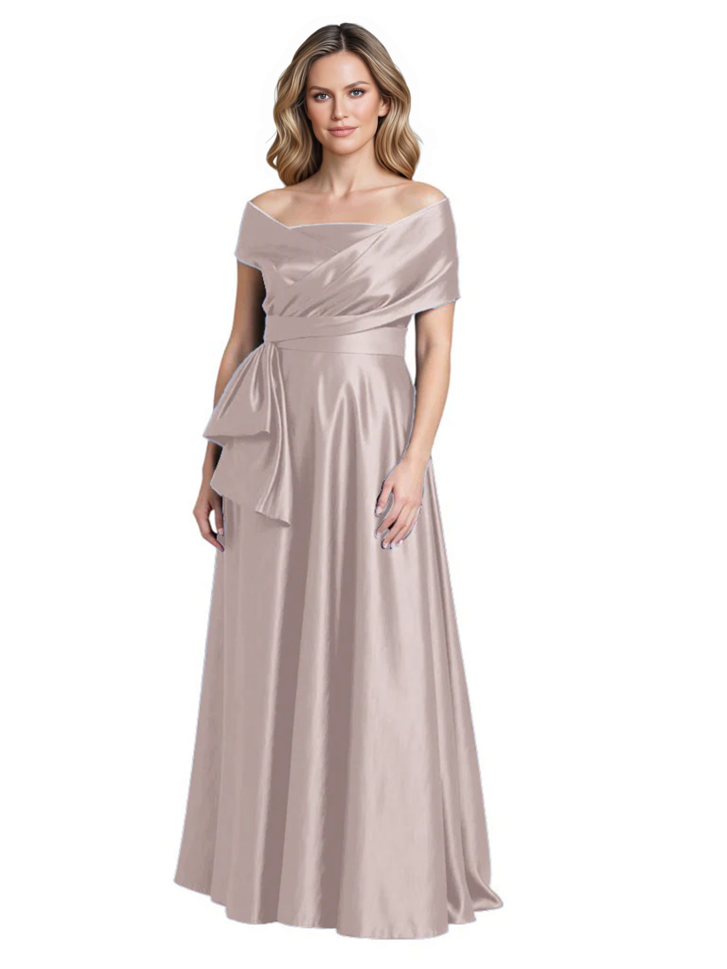 Formal Floor-Length Mother of the Bride Gown Sleeveless Satin Maxi Dress with Drape