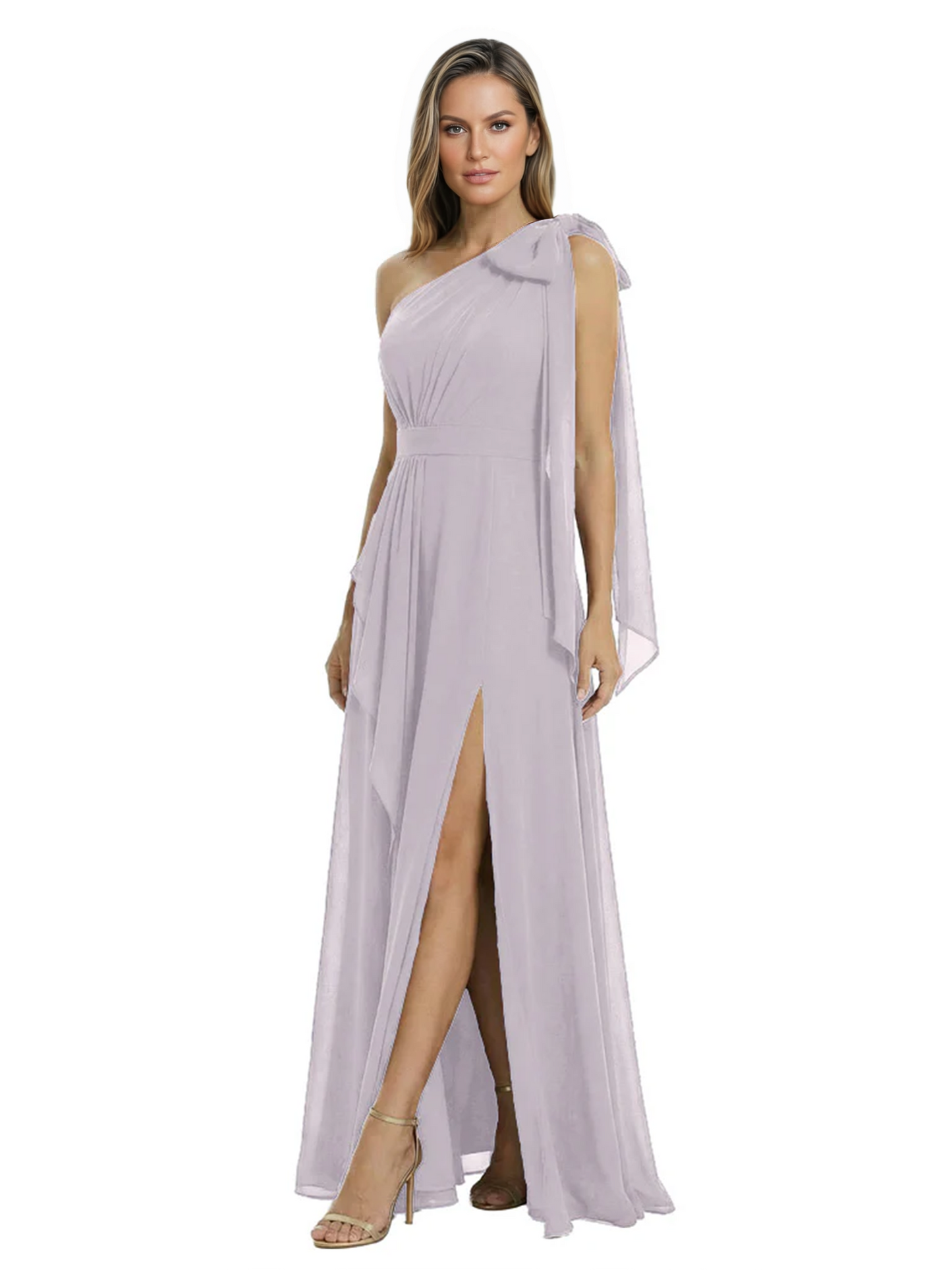 One-Shoulder Mother of the Bride Dress Chiffon Gown with Long Sash Detail