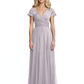 Mother of the Bride Dress Cap Sleeves and V-Neckline with Embroidered Lace Shoulders