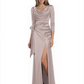 Elegant Evening Gowns Slit Trending Styles Satin Slit Formal Dress Cowl Neckline Gown Tie
