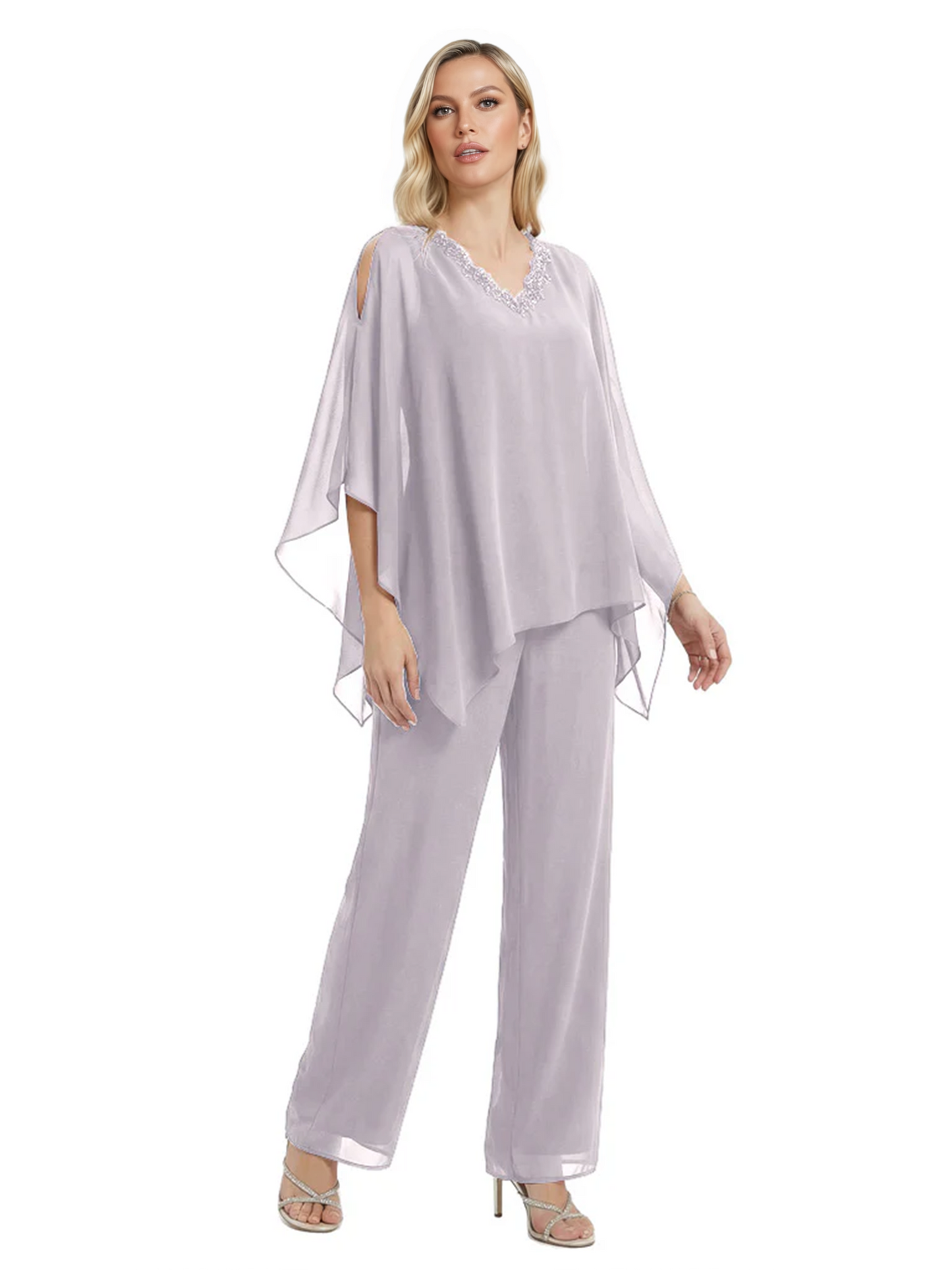 V-Neck Chiffon Mother of the Brides Dresses Plus Size Jacket Suits Wedding