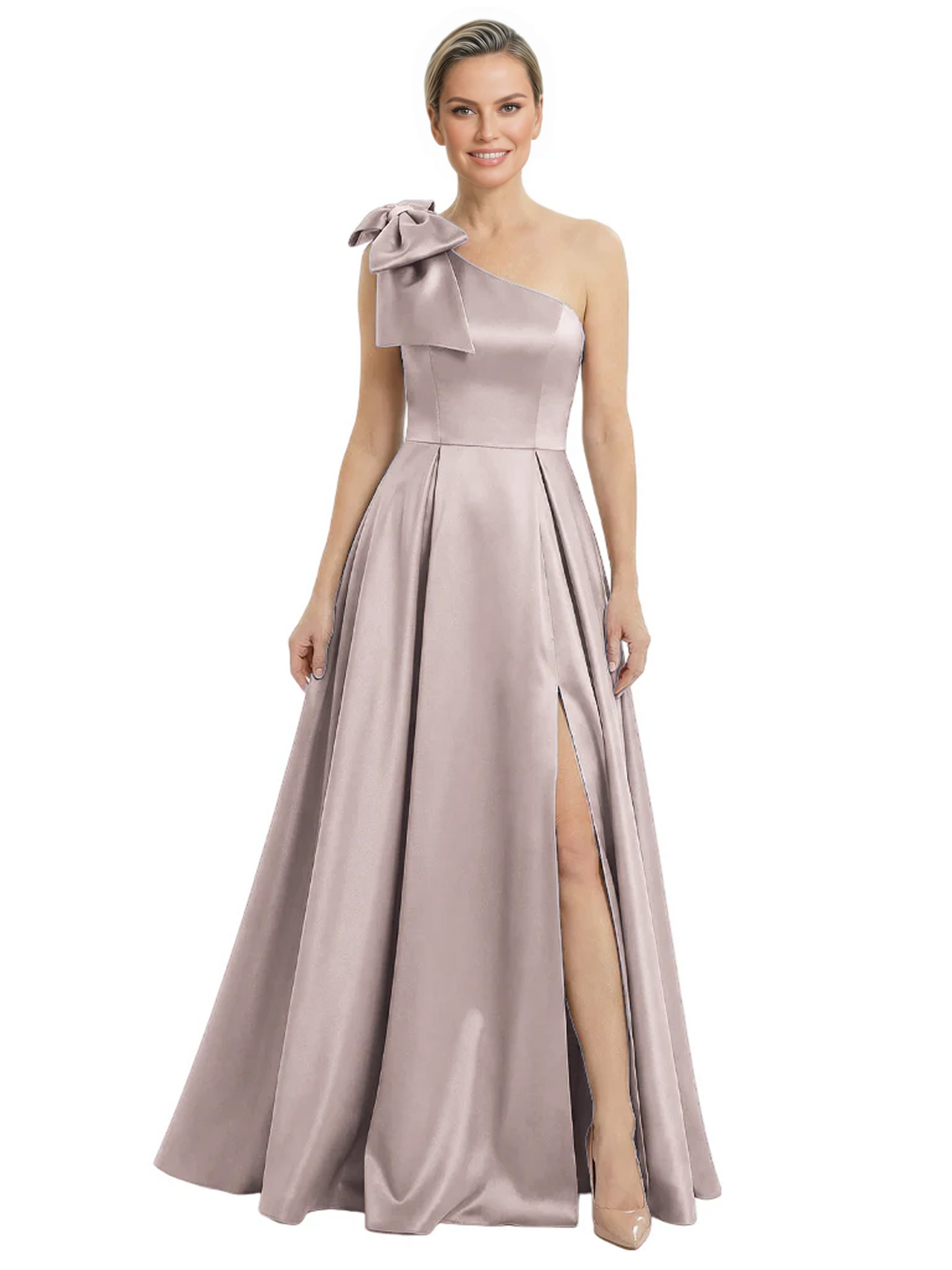 Luxury Bow Black Formal Dress One-Shoulder A-Line Gowns with Sexy Side Slit 2026