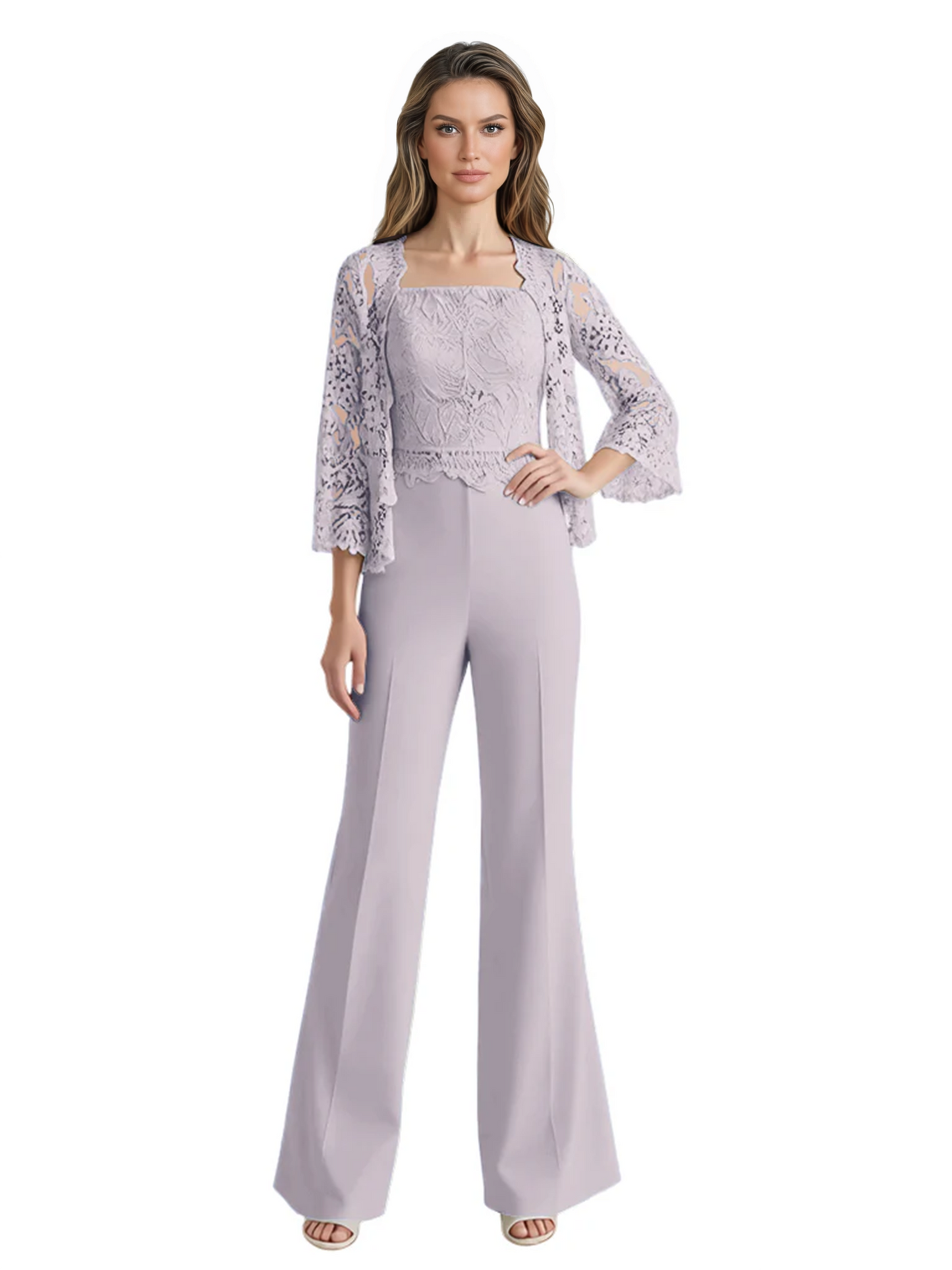 Mother of the Bride Jumpsuit with Lace Jacket 3/4 Sleeve Formal Pant Suit