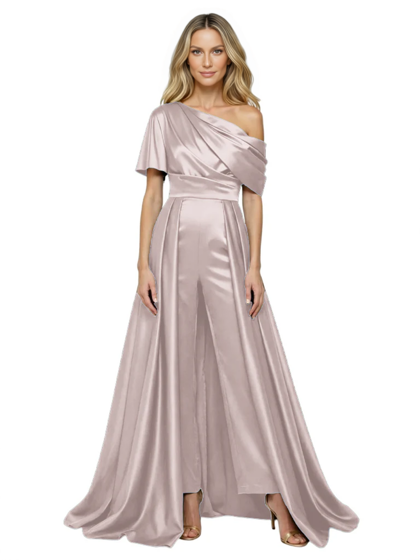 One Shoulder Mother of Bride jumpsuits Formal Gowns Floor Length Detachable Train