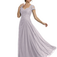 Long A-line Chiffon Short Sleeves Mother of the Brides Dresses Lace Wedding