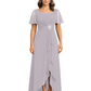 Formal High-Low Mother of the Bride Gown Sleeved Chiffon Maxi Dress Ruched Waist