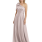 One-Shoulder Mother of the Bride Dress Satin Gown with Bow Ruched Empire Waist