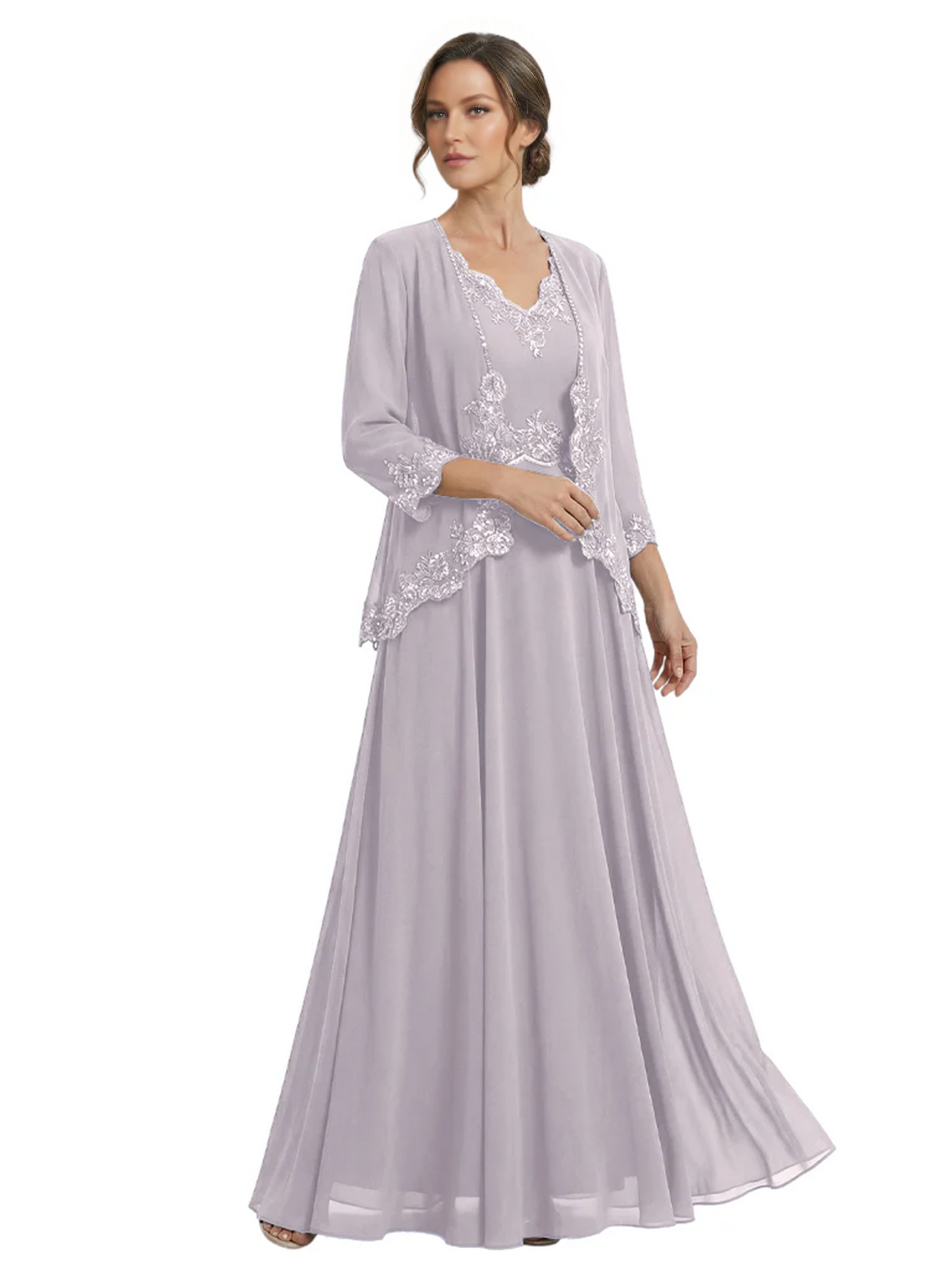 Plus Size A-line Chiffon 3/4 Sleeves Mother of the Brides Dresses Long Jacket Dress