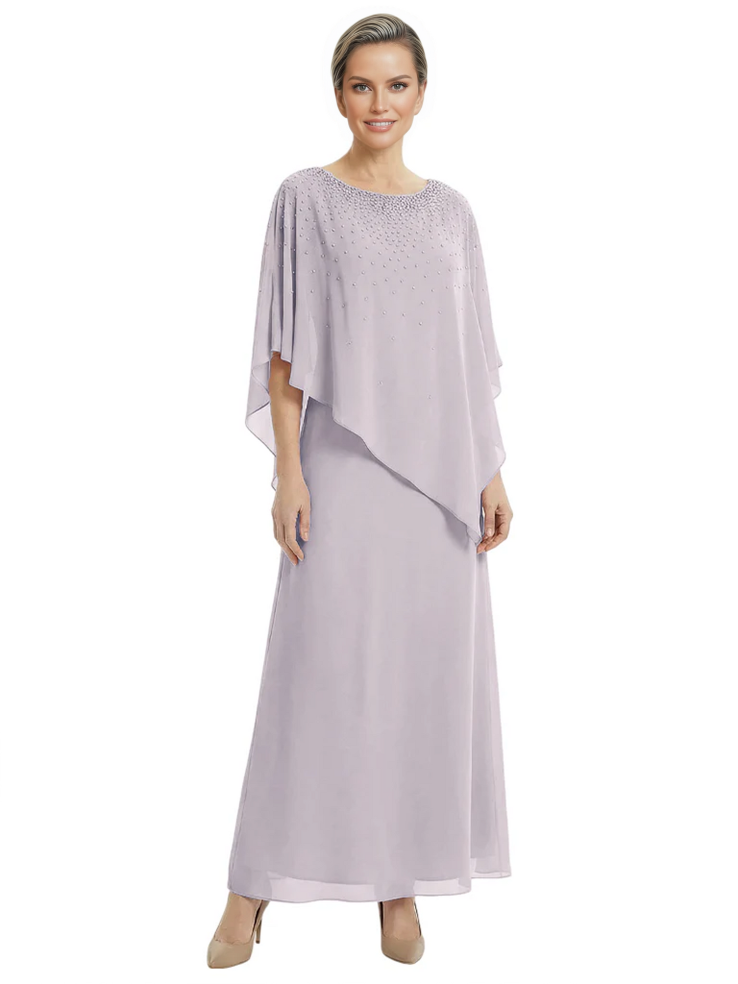 Elegant Mother of Bride Dresses Evening Gowns Trending 2026 Styles with Asymmetric Cape