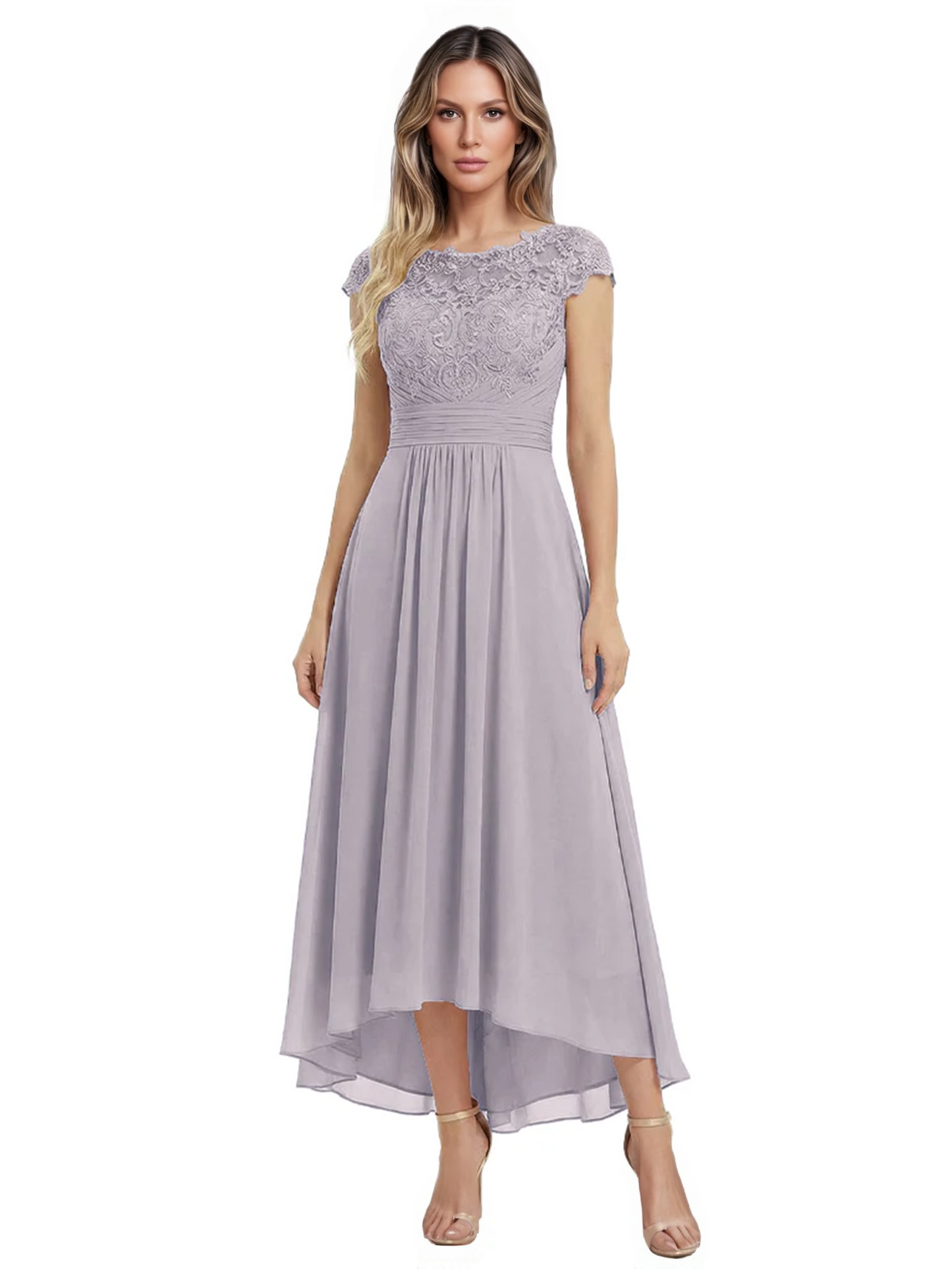 Elegant Evening Gown Trending 2026 Styles with Cap Sleeves High-Low Skirt