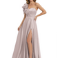 Elegant Mother of the Groom Dress A-Line Satin Formal Gown with High Slit Ruched Bodice