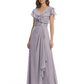 Elegant Mother of the Groom Dress Cascading Ruffle Chiffon Formal Gown Rhinestone