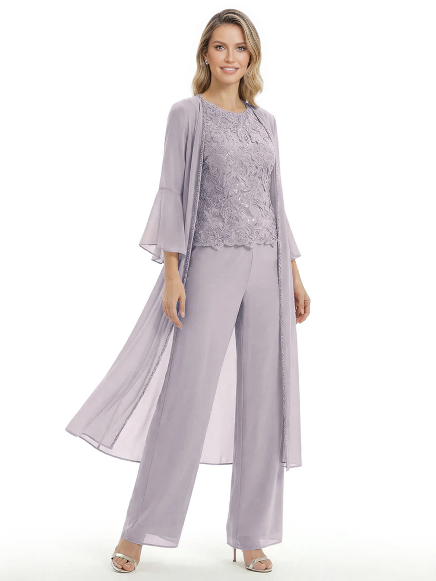 Elegant Pink 3-Piece Pant Set Trending 2026 Styles with Lace Wide-Leg Pants