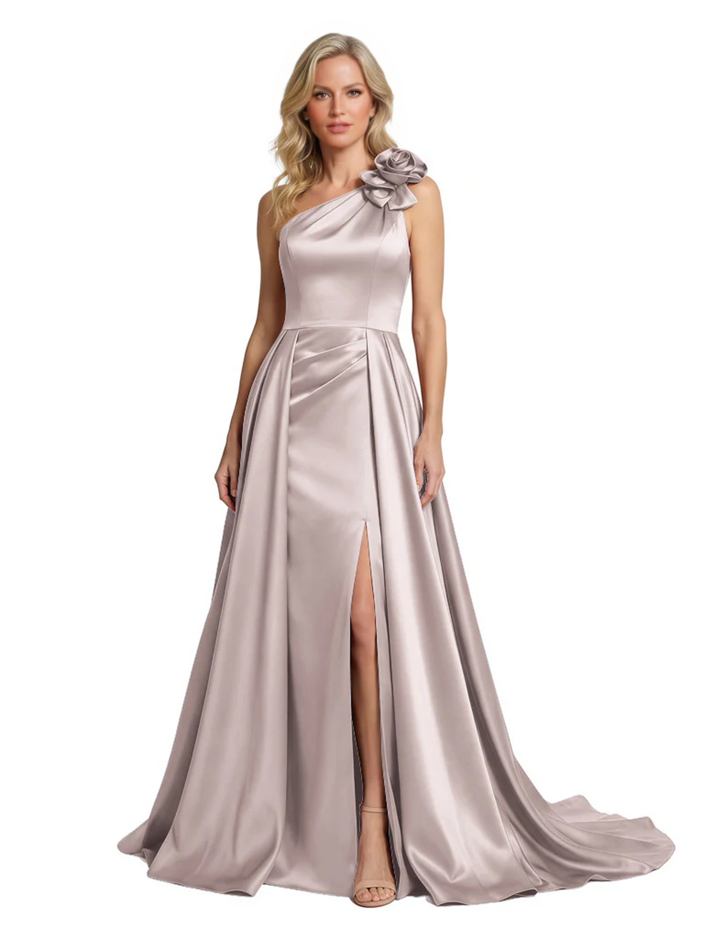 One Shoulder Sleeveless Mother of the Brides Dresses Floor Length Slit With Train