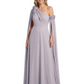One Shoulder Mother of the Bride Dress Asymmetrical Cape Sleeve Gown with Floral
