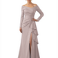 Elegant Mother of the Groom Dress Cascading Ruffle Satin Gown with High Slit Long Sleeves