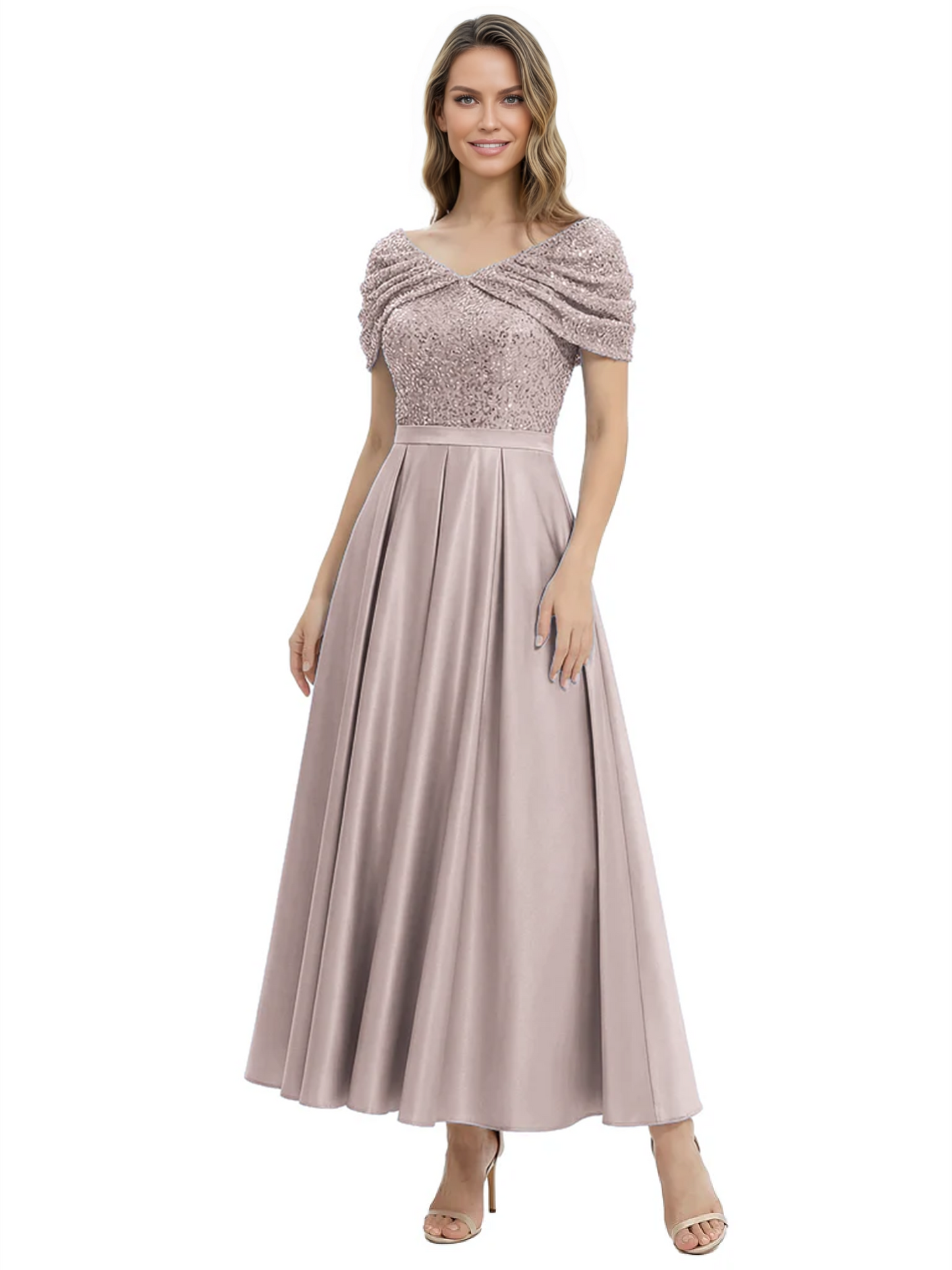 Luxury Formal Dress Sparkling Sequin Top Mother of Bride Dress Silk Satin A-Line Gowns