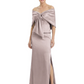 Formal Floor-Length Mother of the Bride Gown Satin Maxi Dress with Bow Neckline