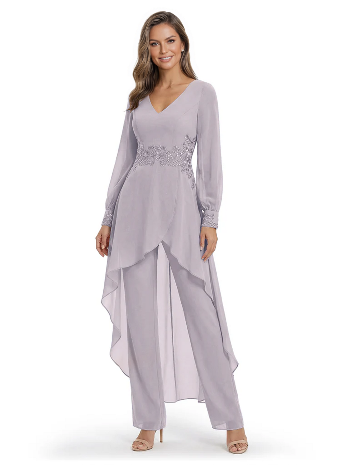 Luxury Black Formal Trousers Set High-Low Chiffon Top with Sparkling Beaded Detail