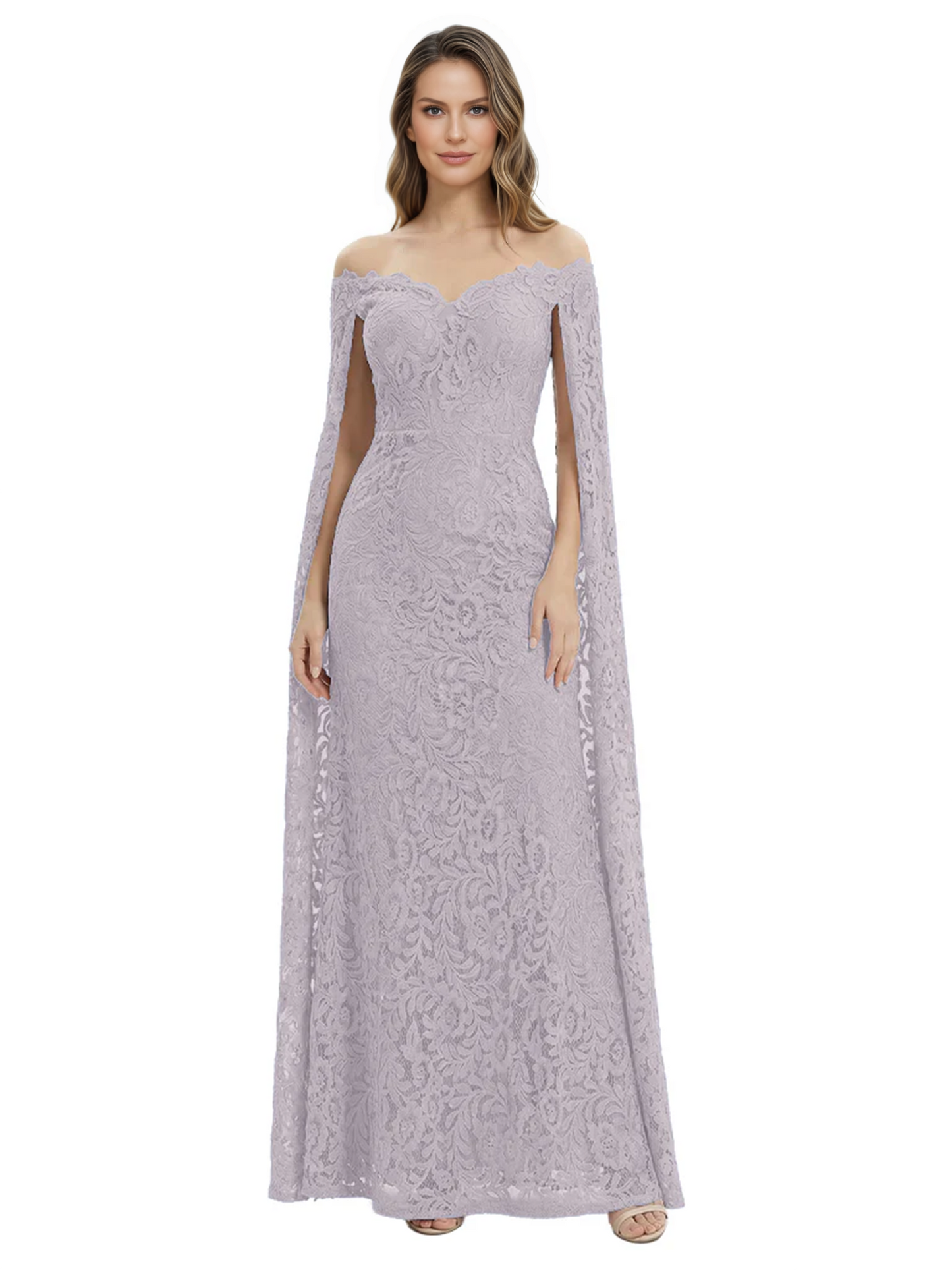 Elegant Mother of the Groom Gown Floral Lace Embroidered Formal Dress with Cape