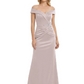Off Shoulder Mother of the Bride Dress Beaded Waist Satin Gown Portrait Neckline