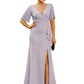 Elegant Evening Gown Trending V-Neck & Ruffle Detail Mother of Bride Outfits Slit
