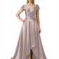 Off Shoulder Mother of the Bride Dress High-Low Satin Gown with Portrait Neckline