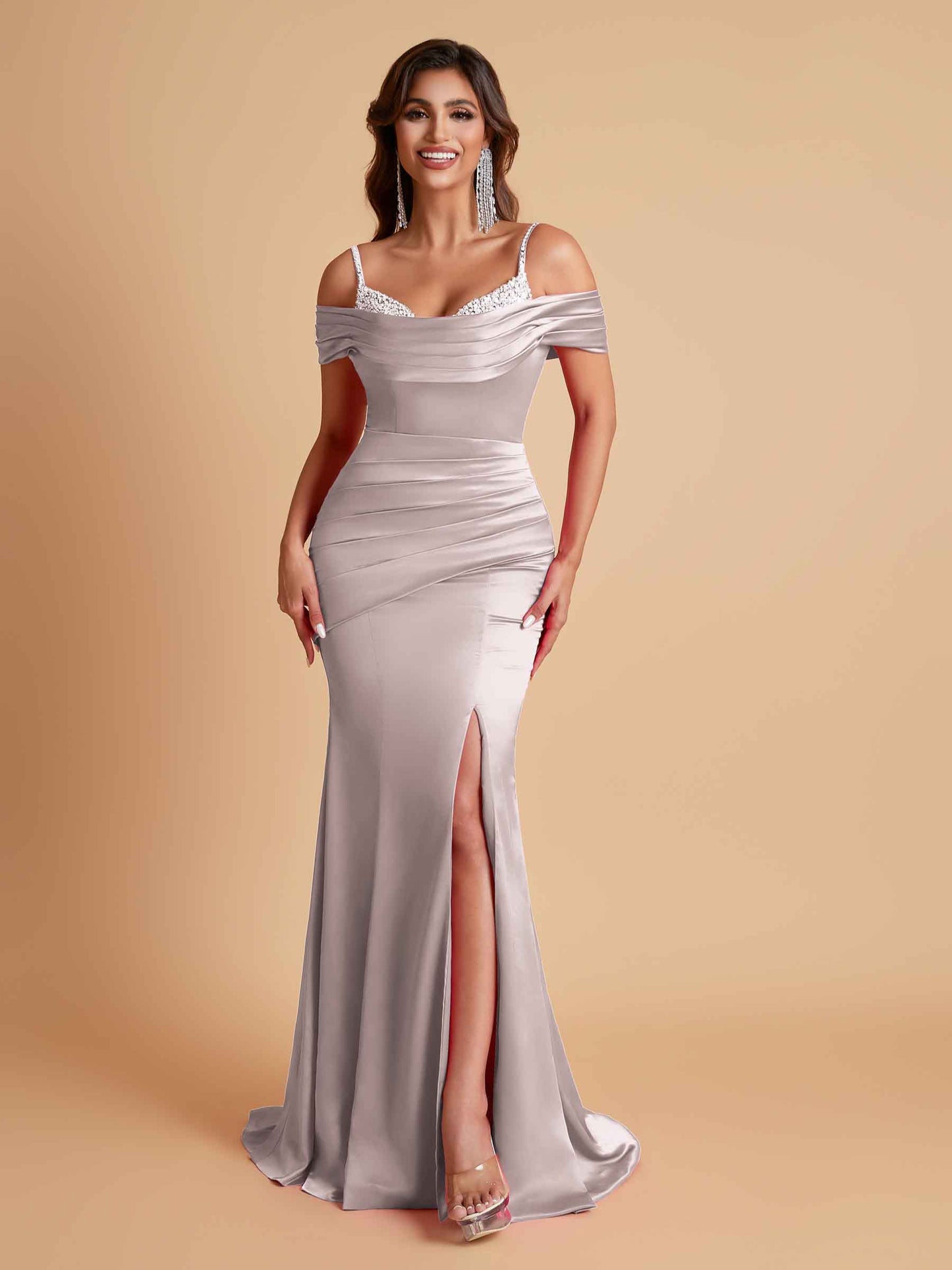 Elegant Soft Satin Mermaid Spaghetti Straps Floor-Length Mermaid Bridesmaid Dresses