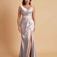 Elegant V Neck Soft Satin Side Slit Floor-Length Mermaid Bridesmaid Dresses