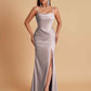 Gorgeous Spaghetti Straps Soft Satin Side Slit Floor-Length Mermaid Bridesmaid Dresses