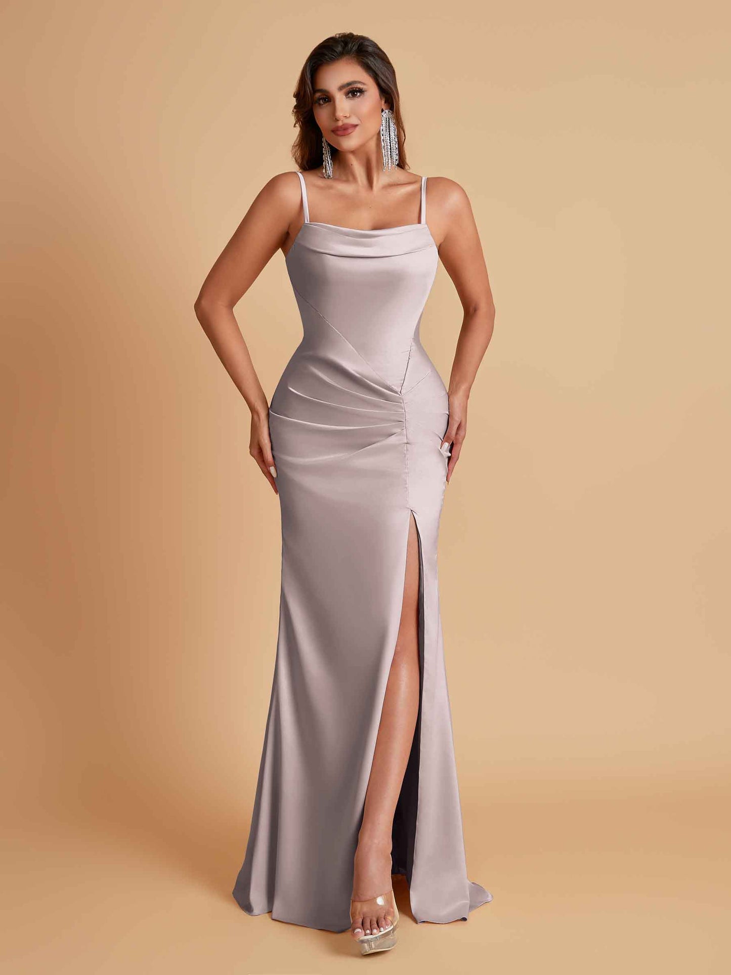 Gorgeous Spaghetti Straps Soft Satin Side Slit Floor-Length Mermaid Bridesmaid Dresses