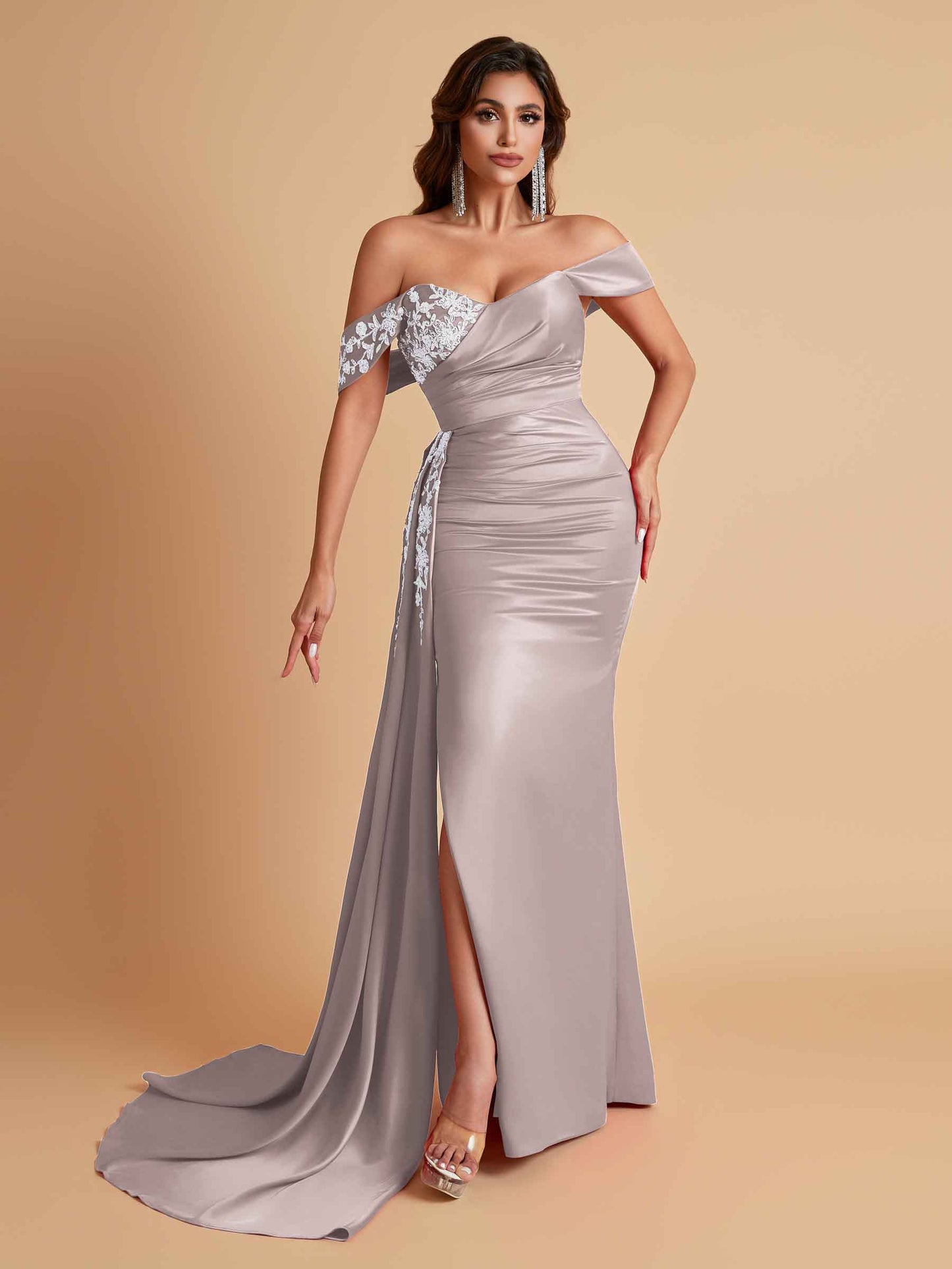 Elegant Soft Satin Mermaid Off Shoulder Floor-Length Mermaid Bridesmaid Dresses