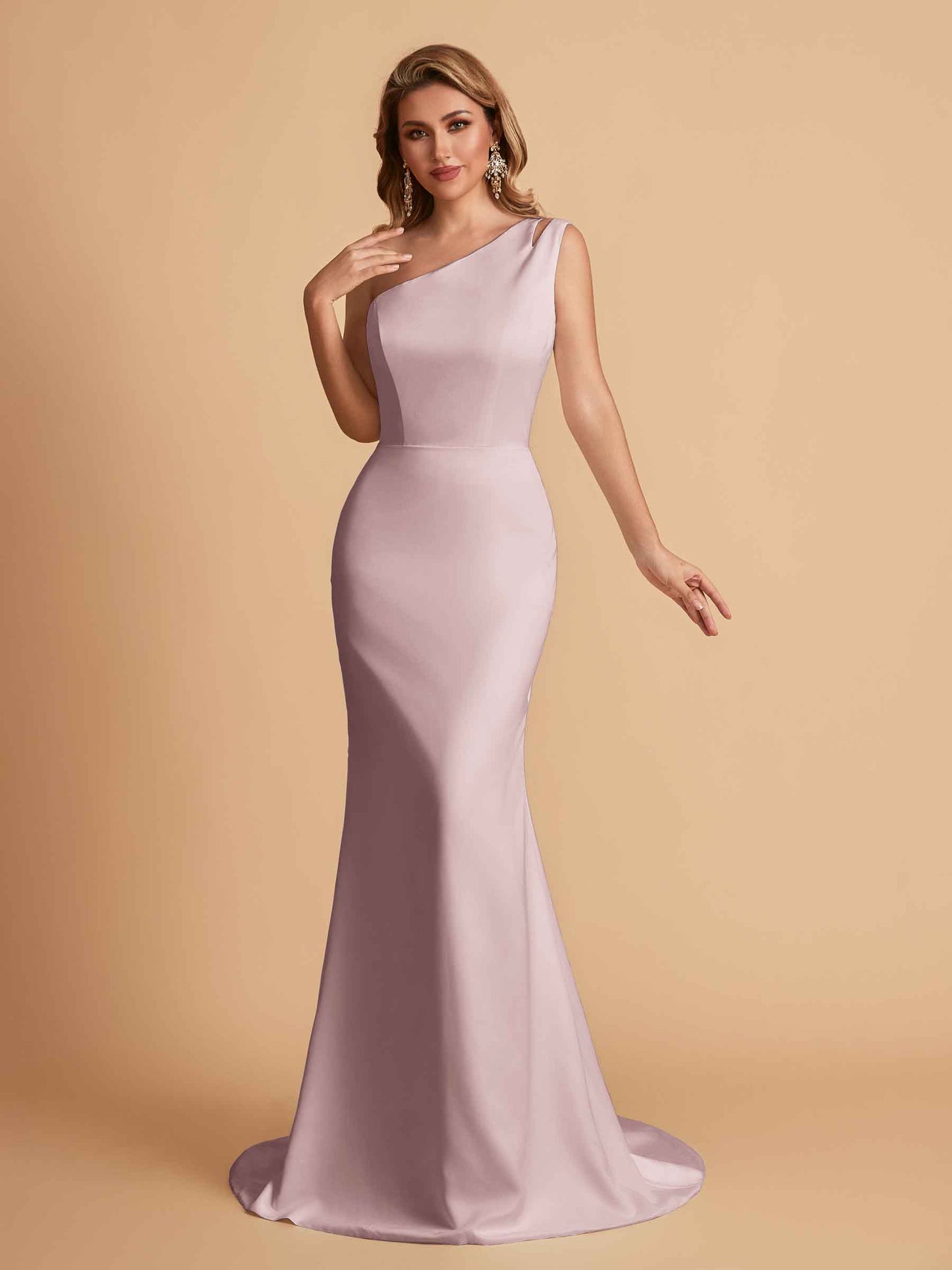 Elegant Satin One Shoulder Mermaid Side Slit Floor Length Bridesmaid Dresses
