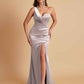 Gorgeous One Shoulder Soft Satin Side Slit Floor-Length Mermaid Bridesmaid Dresses