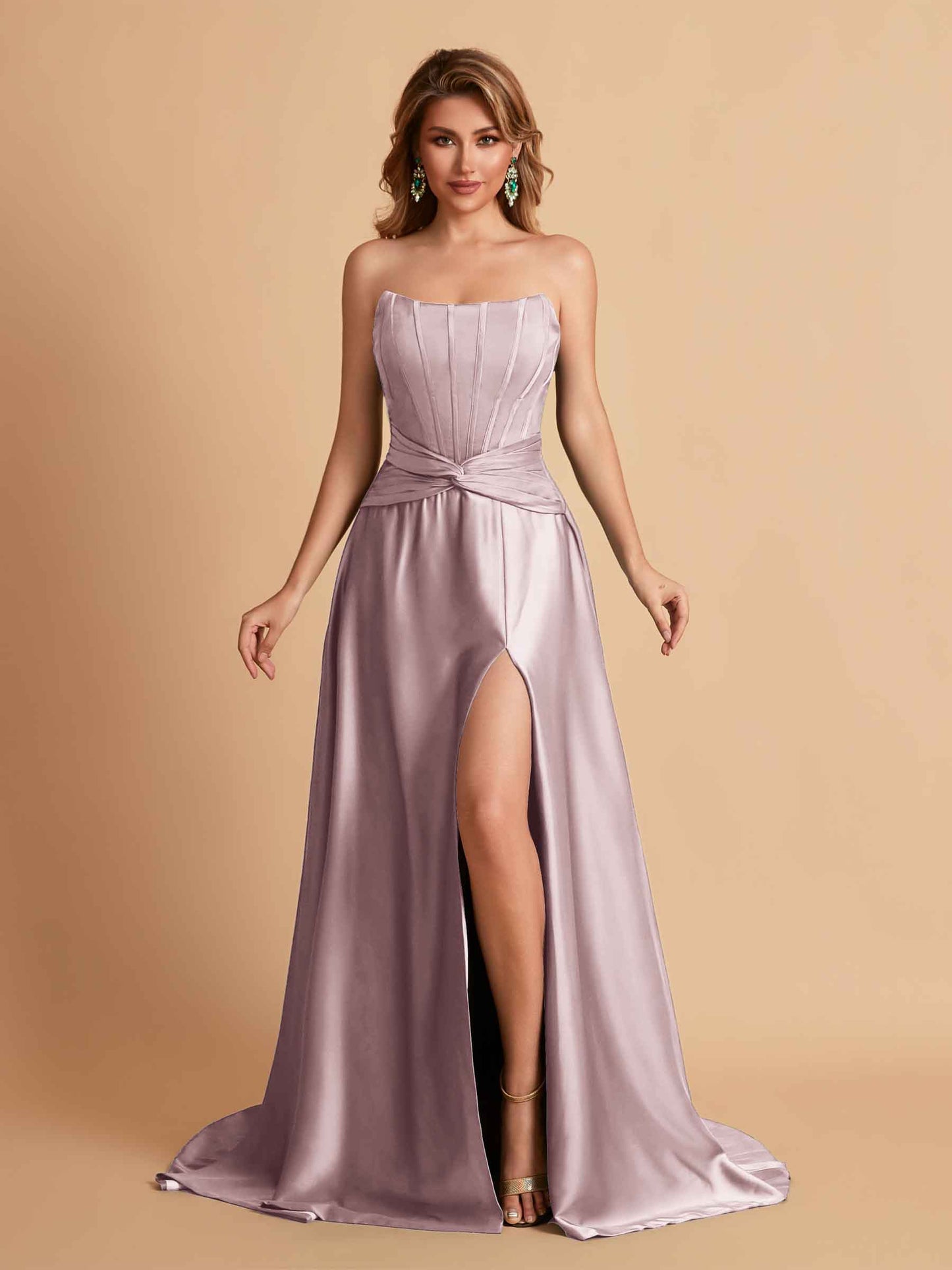 Elegant Satin Sweetheart A-Line Side Slit Floor Length Bridesmaid Dresses