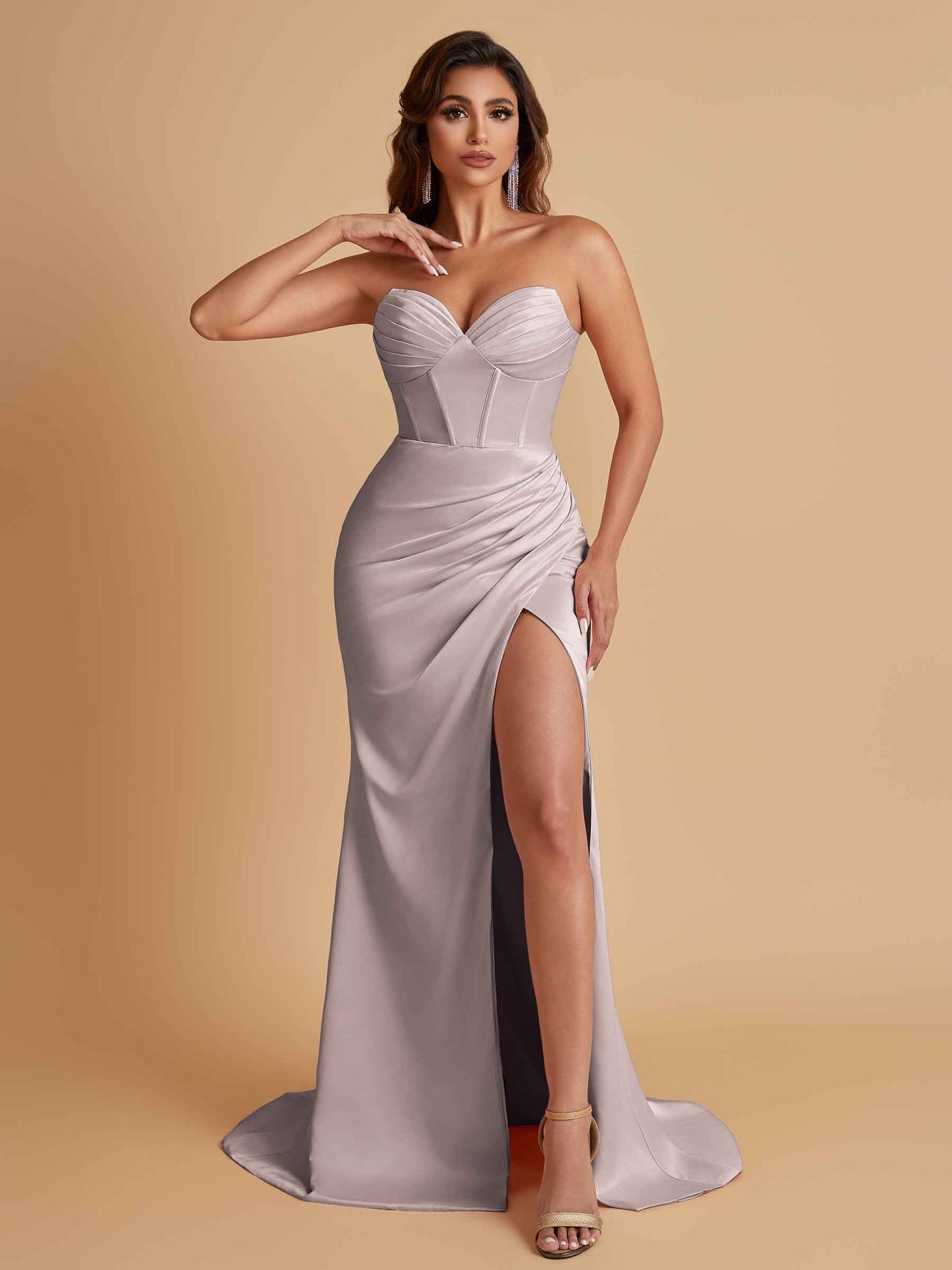 Elegant Soft Satin Mermaid V-neck Side Slit Floor-Length Bridesmaid Dresses Online