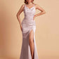 Sexy Satin V-neck Side Slit Mermaid Floor Length Bridesmaid Dresses