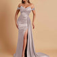 Gorgeous Soft Satin V-neck Off-the-Shoulder Side-Slit Mermaid Bridesmaid Dresses