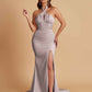 Elegant Soft Satin Mermaid Halter Side Slit Floor-Length Bridesmaid Dresses Online