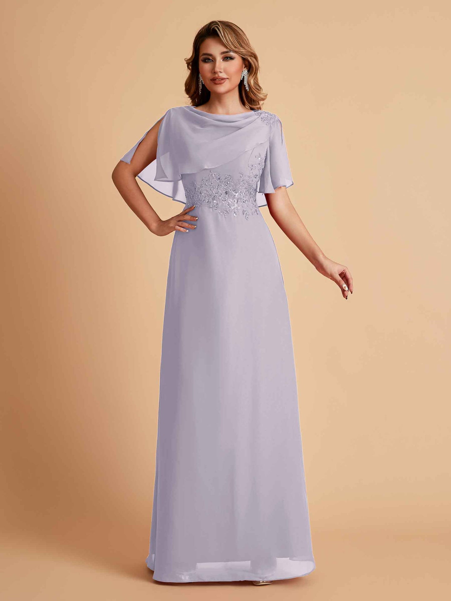 Elegant A-Line Chiffon Half Sleeves Jewel Mother of the Brides Dresses Online