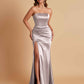 Elegant Soft Satin Strapless Split Side Mermaid Bridesmaid Dresses