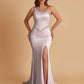 Sexy Soft Satin Mermaid One Shoulder Side Slit Beading Floor-Length Bridesmaid Dresses Online