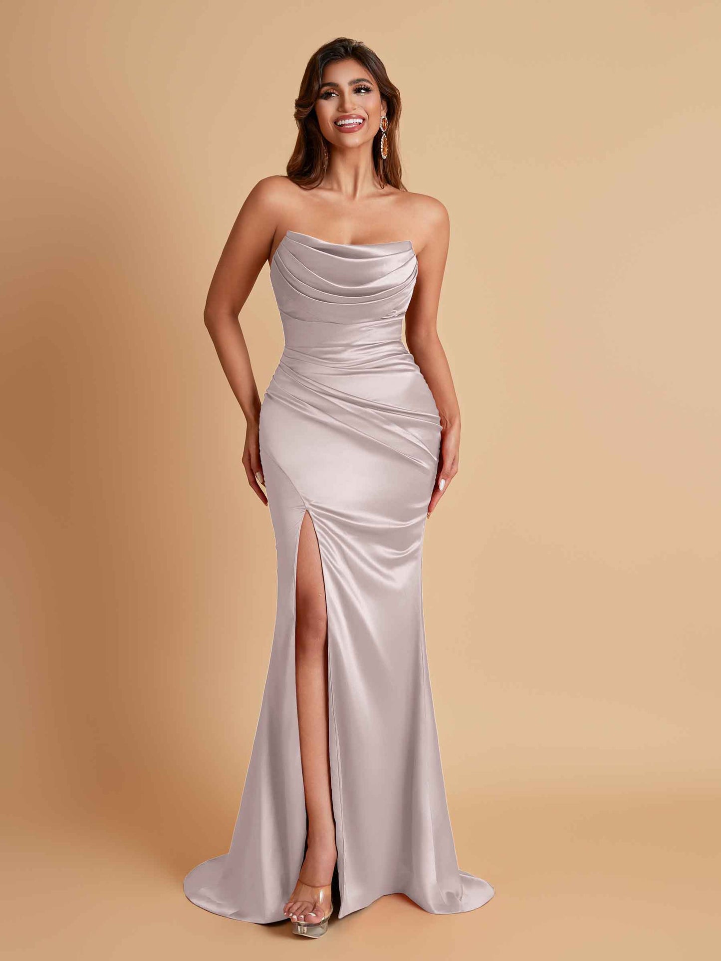 Sexy Soft Satin Mermaid Side Slit Floor-Length Mermaid Bridesmaid Dresses